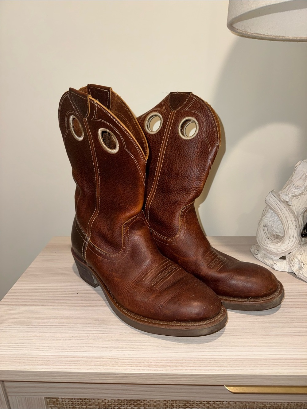 Ariat Men's Tan/Brown Leather Pull-On Cowboy Boots 10.5